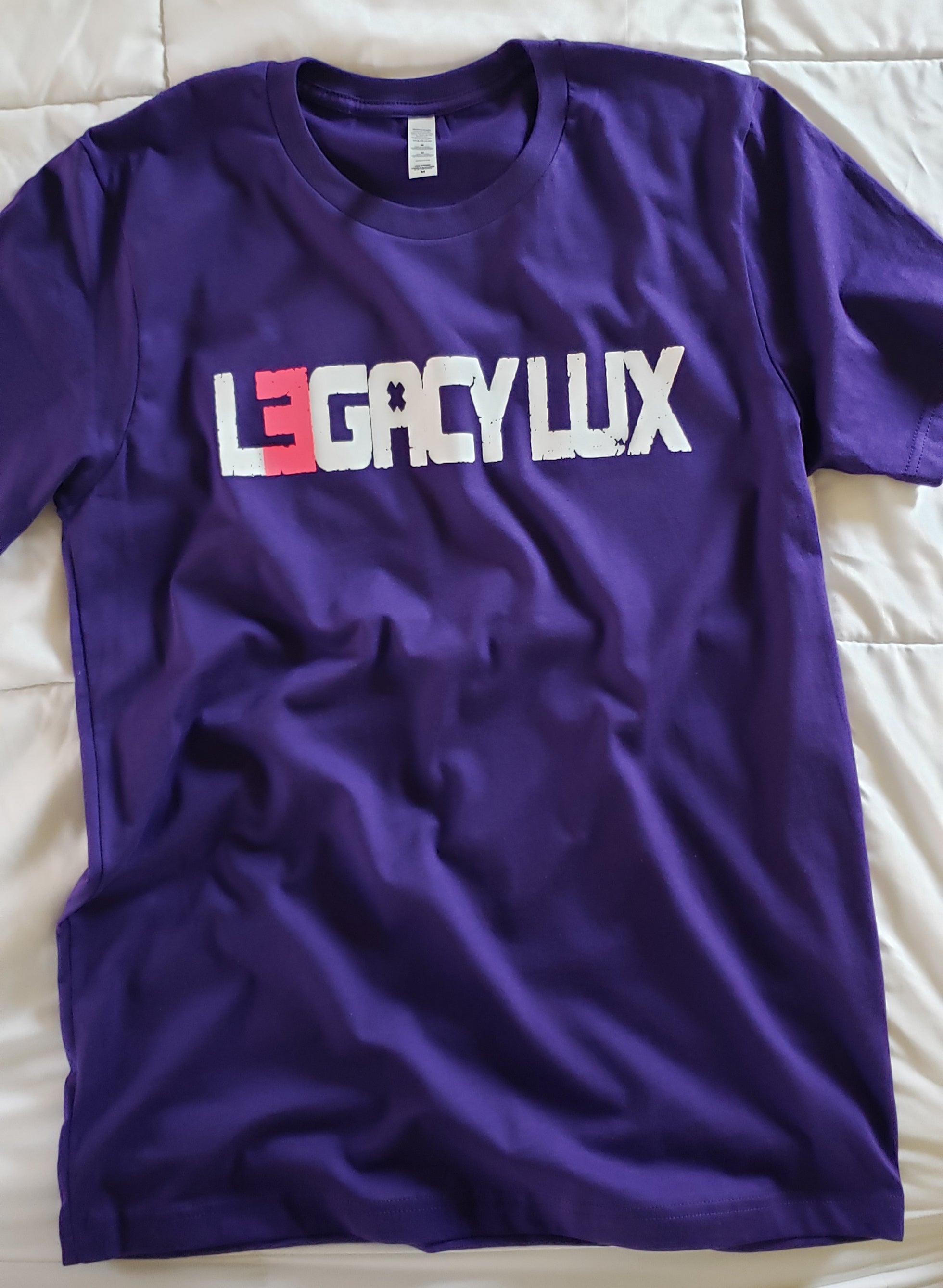 Legacy Lux Brand Tee in Purple with White & Florescent Pink lettering
